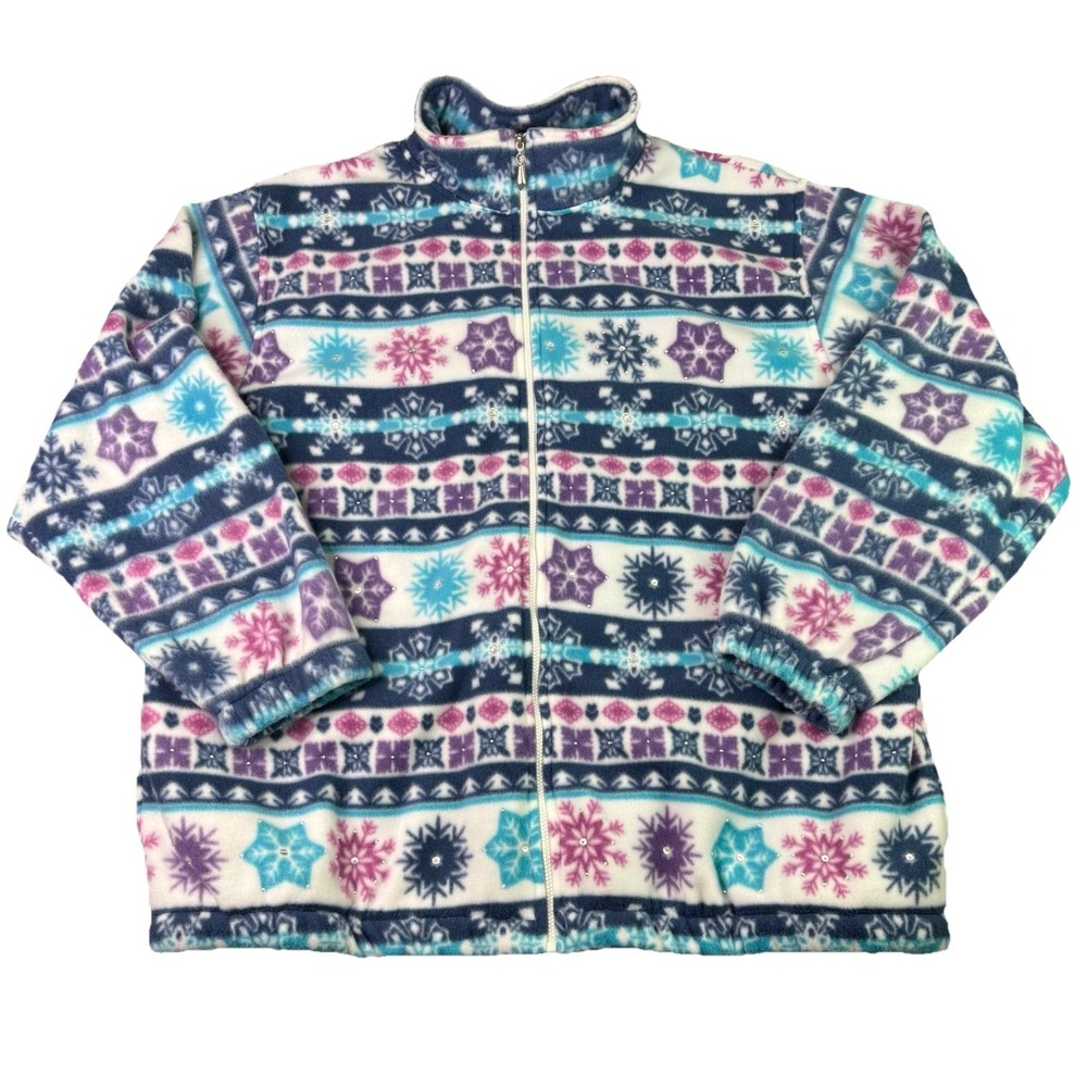 Alfred Dunner Women Jacket Size Large Fleece Full Zip Soft Sequin Snowflake